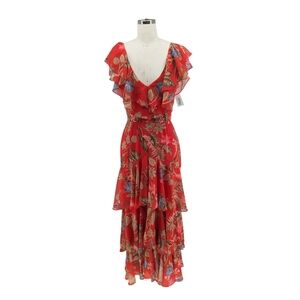 19982 NEW WAYF Floral Ruffle Maxi Dress Red size Medium bohemian cottagecore